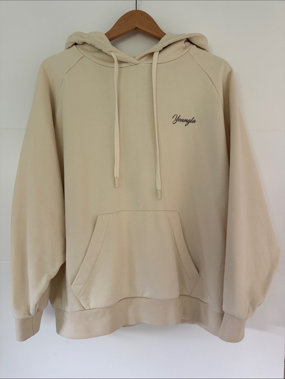 YoungLA Beige Oversized Hoodie with Hood Script
